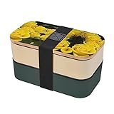 Yellow Roses Premium Bento-Lunchbox, 2 Fächer, auslaufsichere Lunchbox mit Besteck für Erwachsene, Mikrowellen- & Spülmaschinenfest