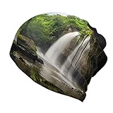 YZHYWJFF Mountain Wasserfall Print Beanie Mütze für Damen und Herren (Unisex) Cotton slouch Mütze 30 x 27,9 cm, Frühling, Herbst und Winter, Stretch, unendliche Mütze, schwarz
