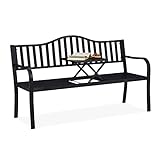 Relaxdays Gartenbank mit klappbarem Tisch, 3-Sitzer, stabil, Garten, Metall Balkonbank, HBT 89 x 150 x 58,5 cm, schwarz