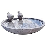 Dio Vogeltränke für den Garten, Vogelbad mit 2 Deko-Vögel für Wildvögel, Naturprodukt mit Rosenornamenten (Ø 24 cm) - Neue, sichere Verpackung - N