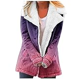 Jacke mit Kapuze Mantel Damen Casual Loose Fuzzy Fleece Gradient Solid Plus Size Revers Single Breasted Buttons (XXL,6rosa)