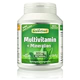 Multivitamin + Mineralien, 800 mg, hochdosiert, 180 Tabletten - alle wichtigen Vitamine (Tagesbedarf), Mineralien und Spurenelemente. Mit hoher Bioverfügbarkeit. OHNE künstliche Zusätze. Vegan.