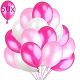 50 Luftballons Rosa Weiß Fuchsie Ballon 36 cm Partyballon Deko Pink 3,2g. Dekoration fur Geburtstag , Baby Shower, Baby Dusche Party