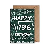 WBdesignz 14 Geburtstag Karte mit Umschlag - Witzige Geburtstagskarte Mathe “Happy Wurzel aus 196 Birthday” Glückwunschkarte Mathematik Geschenkkarte zum Geburtstag Happy Birthday Karte (DIN A6)