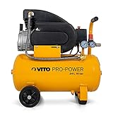 VITO 24L Kompressor 10 bar 2.5PS, 1900w, inkl. Druckminderer, 24 l-Tank, 2 Manometer & 2 Schnellkupplungen, vibrationsgedämpfte Standfüße, Haltebügel, Sicherheitsventil, 2850 U/min, 206 L/min (25A)