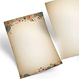 Logbuch-Verlag 50 Blatt Briefpapier Vintage Blumen beige rosa blau A4 - auf alt gemacht Boho Nostalgie Druckerpapier Motivpapier zum Bedruck