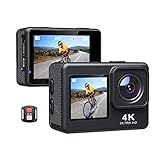 THEGIS Actionkamera 60fps 4K Action Kamera 16MP 2,0 Zoll LCD EIS 4X Zoom Videoaufnahme 30m wasserdicht Go Sporthelm Pro Cam HD-Fernbedienungshelm wasserdicht (Color : Noir, Size : with 128G SD Card)