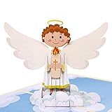 MOKIO® Pop-Up Karte – Engel mit Kerze – 3D Geschenkkarte zur Geburt, Taufe Kommunion, Konfirmation oder Firmung, Glückwunschkarte oder Geldgeschenk für Mädchen und Jungen