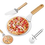Edelstahl-Radschneider mit Holzgriff, Pizzaschaufel, Bäckerutensilien, zum Backen von Pizza und Kuchen im Ofen & Grill, 3 Stück, Silber
