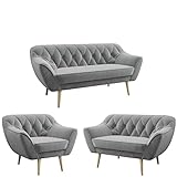 MKS Meble Sofa - Moderne Sofa Set 3+2+1 - Skandinavische Deko Polstersofa - Pirs Zwei Loungesofas und Sessel - Sechs Personen Grau
