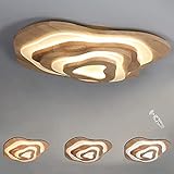 3-Etage LED Deckenleuchte Holz - Geölt Eiche Deckenlampe - Ring Dekorativ Acryl Schirm - Irreguläres Designlampen - Dimmbar Inkl. Fernbedienung - 50W - 3500lm - Ø60cm