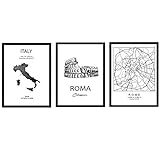 Pack von Plakaten und Denkmäler Ländern. Rom Stadtplan, Karte Denkmal Kolosseum und Italien. A4-Format