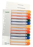 Leitz Register für A4, PC-beschriftbares Deckblatt und 12 Trennblätter, Taben mit Zahlenaufdruck 1-12, Überbreite, Weiß/Mehrfarbig, Polypropylen, 12940000