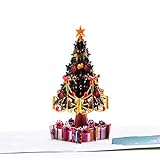 3D Weihnachtskarte, bunt, 15 x 15cm, Klappkarte, Popup Weihnachtsbaum, mit Kuvert und Grußkarte (1)
