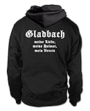 shirtloge Gladbach - Meine Liebe, Meine Heimat, Mein Verein - Fan Kapuzenpullover - Schwarz (Weiß) - Größe XL