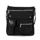 Bag Street 2221 Damen sportliche Handtasche Umhängetasche Schultertasche aus Nylon, Schwarz, ohne