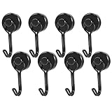 Anksixx Magnethaken, Magnet Haken, 8 Stück Super Starker Magnete mit Haken, Schwarz Neodym Magnet haken hält, Drehbar Schwerlast Magnetischer Haken für Küche Büro Schließfächer Kühlschrankmagnet