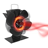 NAIZY Ofenventilator Ohne Strom, 4 Blatt Kaminventilator für Holzofen, Kamin, Holzofen Werkstattofen pelletofen - Schwarz