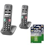 Gigaset Easy - 2 DECT-Telefone schnurlos - inkl. DECT Phone AAA Akkus T398-2 Senioren-Telefone für Router - Fritzbox, Speedport kompatibel - hörgerätekompatibel, anthrazit-grau