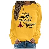 Weihnachtspullover 2021 Teenager Mädchen Pullover, Frauen Casual Full Sleeve Buchstaben Weihnachtsbaum Drucke Sweatshirt O-Neck Pullover, Zcz07#zcz211011336yel2, 42
