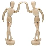 Kurtzy 30,5cm Kleine Puppe Holz Figur Gliederpuppe Männlich & Weiblich Menschlicher Körper - Modell mit Ständer (2er Pack) Flexible Manikin Puppe Klein mit Gelenken - Kunstfigur zum Malen und Zeichnen