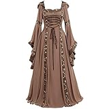 Astarcoo Gothic Kleidung Damen Schnürung Mid-Century Tied Court Style Renaissance Gotisch Maxikleid Retro Kostüm Gewand HexenKostüm Gewand mit Trompetenärmel