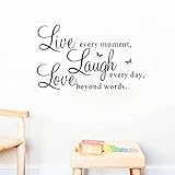 Lebe in jedem Moment, lache jeden Tag, liebe sprachlos zu inspirierenden Zitaten Wandaufkleber Schlafzimmer Dekoration DIYPvc Wandbild 34*55