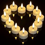 Ymenow Timer Teelichter, 12Stk. Batterie LED Flammenlose Flackernde Kerzen mit 6-Stunden-Timer und Realistischen 3D Dochtkerzen für Zuhause Tabelle Hochzeit Festival Party Dekoration - Warmweiß
