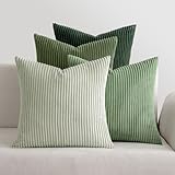 MIULEE Kordsamt Kissenbezug Weiche Kissenhülle Dekorative Sofakissen Quadratische Dekokissen Zierkissenbezug Gestreifte Kissenbezüge für Wohnzimmer 4 Stück 50x50cm Forest Green S