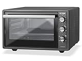 ICQN Minibackofen mit Umluft 42 Liter |220 - 240 v | Pizza-Ofen | Mini Ofen | Innenbeleuchtung | Doppelverglasung | Timer Funktion | Emailliert Anthrazit