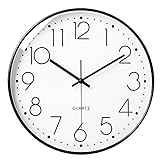 LiRiQi 12 Zoll Wall Clock Modern Quartz Lautlos Wanduhr mit Arabisch Ziffer Wanduhren, Rund Wanduhr Kinderuhr, ohne Tickgeräusche, für Wohn- /Schlaf- / Kinderzimmer Büro Cafe Restaurant(schwarz)