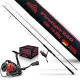 Paradox Fishing Firetiger Spinnrute mit Rolle I 2,4m 15-35g mit 3000 Rolle I Spinnruten perfekt für Zander Rute – Z