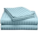 6-teiliges Bettlaken-Set, Fadenzahl 500, langstapelig, ägyptische Baumwolle, italienisches Finish, Spannbetttuch für bis zu 48,3 cm tiefe Taschenmatratzen, Queensize-Bett, hellblau gestreift