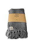 SIZO® Handmade Plaid Decke Kuscheldecke 130 x 170 cm Dunkelgrau aus 100% Baumwolle