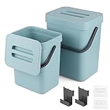 LALAGO Komposteimer Küche,(5L+3L) Aufhängbar Biomülleimer, Hängeaufbewahrung Abfalleimer mit Deckel für Küche, Bad, Auto,Büro, Schlafzimmer (Blau)