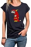 MAKAYA lustiges Tshirt für Damen mit Aufdruck Kurzarm Rundhals locker geschnitten - Flash Faultier - Lustige Tshirts Geschenke Theory dunkelblau Größe XXL