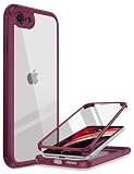 Miracase 360 Grad Hülle kompatibel mit iPhone SE 2022/ SE 2020/ iPhone 8, Ganzkörper Schutzhülle mit eingebauter Glas Displayschutzfolie, Stoßfeste Fullbody Handyhülle, R