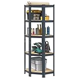 LAPOOH Eckregal mit 5 Böden Anthrazit Stahl & Holzwerkstoff, Bücherregal, Esszimmer Deko, Eckbücherregal, Eckschrank, Leiterregale, Ecke Dekoration - 4016946