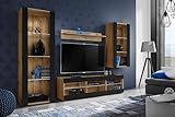 Komodee Wohnwand Wohnzimmerset Tivoli Medio, Schwarz/Wotan, Breite 245cm x Höhe 159cm x Tiefe 35cm, ohne LED, für Wohnzimmer, S