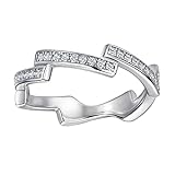 KnBoB Silber Ringe Damen 925 Modern, Quadratisch Design Zirkonia Verlobungsringe und Eheringe Größe 54 (17.2)