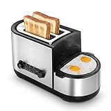 Frühstücksset Toaster Toast und Ei-2-Scheiben Toaster und Eierkocher, Extra Wide Slot Compact Edelstahl Toaster Multifunktionales Frühstück Maker, 7 Browning Einstellungen, Defrost/Aufwärm- / Abbrec