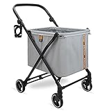 MY DUQUE MAX Shopping Caddy - Persönlicher Einkaufstrolley, Faltbarer Einkaufstasche mit 4 Rollen, Federung, Höhenverstellung, Fußbremse, Getränkehalter und modernes Design - bis 25kg Traglast - G
