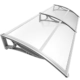 VOUNOT Vordach für Haustür 200 x 80 cm, Überdachung Haustür aus Aluminium und Polycarbonat, Transparentes Pultbogenvordach,