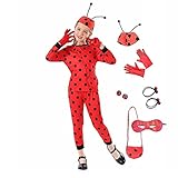 GREAHWD Mädchen Ladybug Kostüm, Halloween Karneval Maskerade Fantasy Marienkäfer Kostüm Set 3-10 Jahre Kinder Erstaunliches Geschenk (rot, Medium)