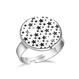 Ringe für Frauen Mädchen Sterne-Muster Edelstahlring für Männer Verstellbare Kristallglasringe