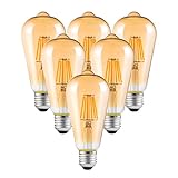 LED Edison Glühbirne, E27 LED Glühbirnen, 6W (60W Equivalent) Vintage Glühbirne,Led Glühbirne, ST64 Antik-Stil Retro Bernstein Glas Decorative Schraube Lampe,2700K, - 6er Pack
