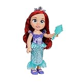 Disney Princess Arielle Puppe 35cm, reflektierende Glitzeraugen, bewegliche Gelenke, ausziehbares Outfit, Schuhe, Diadem, langes rotes Haar, für Mädchen ab 3 J