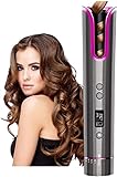 Cordless Auto Rotating Hair Curler, Portable Curling Wand Auto Hair Curler,Automatic Curling Iron with LCD Timer 4 Temps,USB Rechargeable, Fast Heating