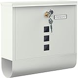 MONZANA® Design Briefkasten Stahl mit Zeitungsfach Sichtfenster Namensschild 2 Schlüssel Postkasten weiß