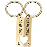 Personalisierter Schlüsselanhänger für Partner | 2er Set für Pärchen mit Gravur von eurem Datum und Initialen | Geschenk zum Jahrestag und zum Valentinstag für Freundin oder Freund | Gold